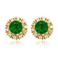 Zinc Alloy Rhinestone Stud Earring, Flower, gold color plated, vintage & for woman & with rhinestone, green 