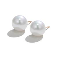 Plastic Pearl Zinc Alloy Earring, with Zinc Alloy, Round, gold color plated, fashion jewelry & for woman, white, 12mm 
