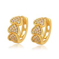 Zinc Alloy Huggie Hoop Earring, Heart, gold color plated, fashion jewelry & micro pave cubic zirconia & for woman, golden 