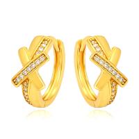 Zinc Alloy Huggie Hoop Earring, Letter X, gold color plated, fashion jewelry & for woman & with rhinestone, golden 