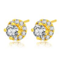 Zinc Alloy Stud Earring, gold color plated, fashion jewelry & micro pave cubic zirconia & for woman, golden 