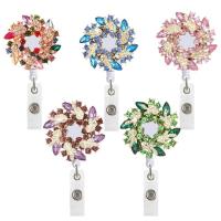 ABS Plastic Badge Holder, with Zinc Alloy, Flower, Unisex & with rhinestone 