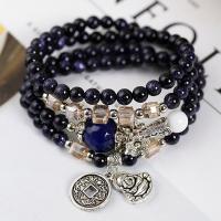 Blue Goldstone Bracelet, with Zinc Alloy, multilayer & folk style & for woman Approx 65 cm 