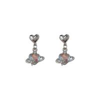 Brass Drop Earring, Heart, platinum color plated, for woman 