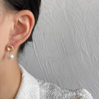Freshwater Pearl Brass Earring, with Freshwater Pearl, gold color plated, for woman 