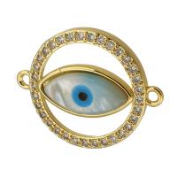 Evil Eye Jewelry Connector, Brass, Round, gold color plated, fashion jewelry & DIY & evil eye pattern & micro pave cubic zirconia & enamel, golden Approx 2mm 
