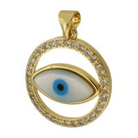 Mode Evil Eye Pendentif, laiton, Rond, Placage de couleur d'or, bijoux de mode & DIY & motif de mauvais œil & pavé de micro zircon & émail, doré Environ 3mm, Vendu par PC