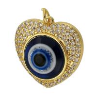 Mode Evil Eye Pendentif, laiton, coeur, Placage de couleur d'or, bijoux de mode & DIY & motif de mauvais œil & pavé de micro zircon & émail, multicolore Environ 3mm, Vendu par PC