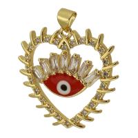 Mode Evil Eye Pendentif, laiton, coeur, Placage de couleur d'or, bijoux de mode & DIY & motif de mauvais œil & pavé de micro zircon & émail, deux couleurs différentes Environ 3mm, Vendu par PC