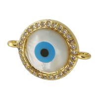 Evil Eye Jewelry Connector, Brass, Round, gold color plated, fashion jewelry & DIY & evil eye pattern & micro pave cubic zirconia & enamel, multi-colored Approx 1mm 
