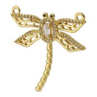 Cubic Zirconia Micro Pave Brass Connector, Dragonfly, gold color plated, fashion jewelry & DIY & micro pave cubic zirconia, two different colored Approx 1mm 