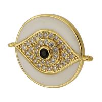 Evil Eye Jewelry Connector, Brass, Round, gold color plated, fashion jewelry & DIY & evil eye pattern & micro pave cubic zirconia & enamel, two different colored Approx 1mm 