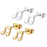 Stainless Steel Stud Earring, 304 Stainless Steel, Music Note, Vacuum Ion Plating, for woman 