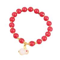 Gemstone Bracelets, Natural Stone, with Zinc Alloy, Rabbit, gold color plated, Unisex 8mm Approx 18.5 cm 