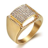 Titanium Steel Finger Ring & for man & with rhinestone, golden 