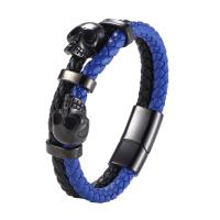 PU Leather Cord Bracelets, Microfiber PU, with 316 Stainless Steel, Skull, Vacuum Ion Plating & for man 12mm 