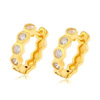 Zinc Alloy Huggie Hoop Earring, Copper Alloy, Donut, gold color plated, fashion jewelry & micro pave cubic zirconia & for woman, golden, 15mm 
