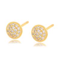 Zinc Alloy Stud Earring, Round, gold color plated, fashion jewelry & micro pave cubic zirconia & for woman, golden 