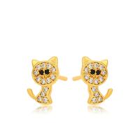 Zinc Alloy Rhinestone Stud Earring, Cat, gold color plated, fashion jewelry & for woman & with rhinestone, golden 