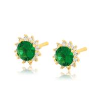 Zinc Alloy Stud Earring, Flower, gold color plated, fashion jewelry & micro pave cubic zirconia & for woman 