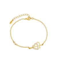 Zinc bracelets en strass en alliage , alliage de zinc, avec 4.2cm chaînes de rallonge, coeur, Placage de couleur d'or, bijoux de mode & réglable & pour femme & avec strass, doré, 12mm Environ 17.5 cm, Vendu par PC