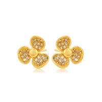 Zinc Alloy Rhinestone Stud Earring, Three Leaf Clover, gold color plated, fashion jewelry & for woman & with rhinestone, golden 