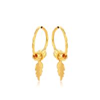 Huggie Hoop Drop Earring, Zinc Alloy, Leaf, gold color plated, fashion jewelry & for woman, golden 