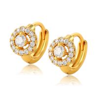 Zinc-Alloy-Huggie-Hoop-Earring, alliage de zinc, Placage de couleur d'or, bijoux de mode & pour femme & avec strass, doré Vendu par paire
