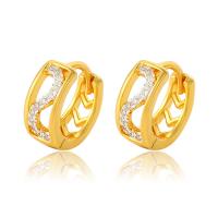 Zinc Alloy Huggie Hoop Earring, gold color plated, fashion jewelry & for woman & with rhinestone & hollow, golden 