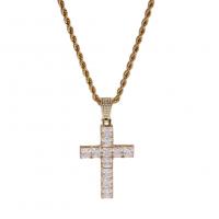 Cubic Zircon Micro Pave Brass Necklace, with 316L Stainless Steel Chain, Cross, plated, French Rope Chain & Unisex & micro pave cubic zirconia Approx 24 Inch 