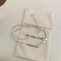 Collier de perles de verre, laiton, avec perle de verre, Argenté épais, bijoux de mode & pour femme, plus de couleurs à choisir Environ 45 cm, Vendu par PC