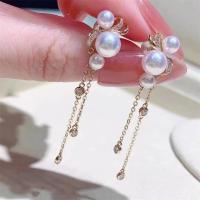 Freshwater Pearl Brass Earring, with Brass, for woman, 3-6mm 
