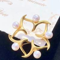Freshwater Pearl Brooch, with Brass, Flower, for woman & hollow, 5-6mm 