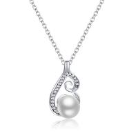 Collar de perlas de plástico, aleación de zinc, con Perlas plásticas, con 1.97inch extender cadena, Joyería & diferentes estilos para la opción & para mujer & con diamantes de imitación, plateado, longitud:aproximado 17.72 Inch, Vendido por UD