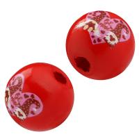 Druck Holz Perlen, Hemu+Perlen, rund, Kunstdruck, DIY, rot, 15x15mm, Bohrung:ca. 4mm, ca. 2000PCs/Tasche, verkauft von Tasche