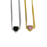 Kristall Halskette, Messing, mit Kristall, mit Verlängerungskettchen von 5cm, Herz, plattiert, für Frau, keine, 12mm, Länge:ca. 40 cm, verkauft von PC