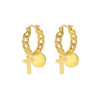Brass Drop Earring, Cross, plated, for woman 