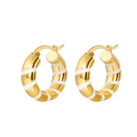 Brass Hoop Earring, Donut, gold color plated, for woman & enamel, golden 