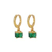 Cubic Zircon Brass Earring, with Cubic Zirconia, gold color plated, for woman, green 