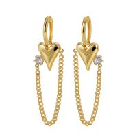 Cubic Zircon Brass Earring, with Cubic Zirconia, Heart, plated, for woman 60mm 