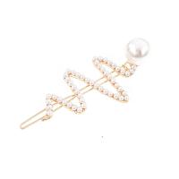 Hair Slide, Zinc Alloy, with Plastic Pearl, fashion jewelry & for woman, golden 
