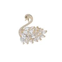 Cubic Zirconia Brooch, Brass, Swan, fashion jewelry & micro pave cubic zirconia & for woman 
