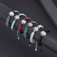 Gemstone Bracelets, with Knot Cord & Zinc Alloy, Double Layer & Unisex, 8mm Approx 7.5-11.8 Inch 