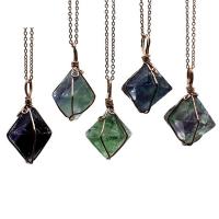 Gemstone Zinc Alloy Pendants, Natural Fluorite, with Zinc Alloy, fashion jewelry & Unisex 45*35mm 