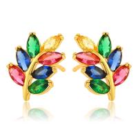 Zinc Alloy Rhinestone Stud Earring, Wheat, gold color plated, fashion jewelry & for woman & with rhinestone, multi-colored 