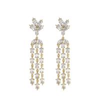Fashion Fringe Earrings, Zinc Alloy, Flower, gold color plated, fashion jewelry & micro pave cubic zirconia & for woman, 58mm 