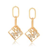 Zinc Alloy Rhinestone Drop Earring, Letter M, gold color plated, fashion jewelry & for woman & with rhinestone, golden 
