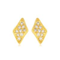 Zinc Alloy Rhinestone Stud Earring, Rhombus, gold color plated, fashion jewelry & for woman & with rhinestone, golden 