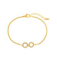 Bracelet en alliage Zircon Zinc, alliage de zinc, avec 3cm chaînes de rallonge, Numéro 8, Placage de couleur d'or, bijoux de mode & pavé de micro zircon & pour femme, doré, 9mm Environ 16.7 cm, Vendu par PC