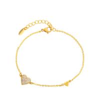 Zinc bracelets en strass en alliage , alliage de zinc, avec 3cm chaînes de rallonge, coeur, Placage de couleur d'or, bijoux de mode & pour femme & avec strass, doré, 8mm Environ 17 cm, Vendu par PC
